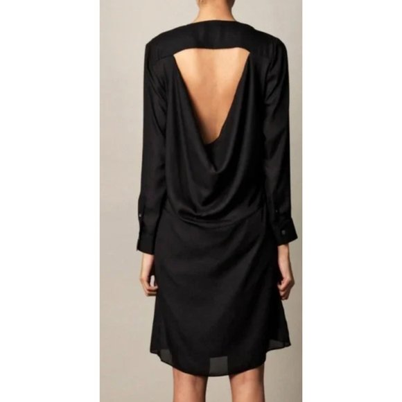 Acne Studios Black "Adele Tape" Long Sleeve Open Back Lightweight Mini Dress - Picture 1 of 9